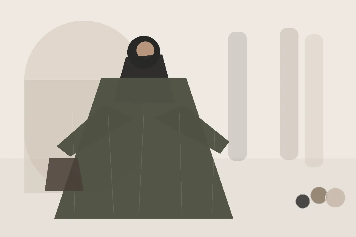 Abaya fürs Büro: elegant, bedeckt und unkompliziert – redaktionelle Illustration zu Abaya Büro Kombination