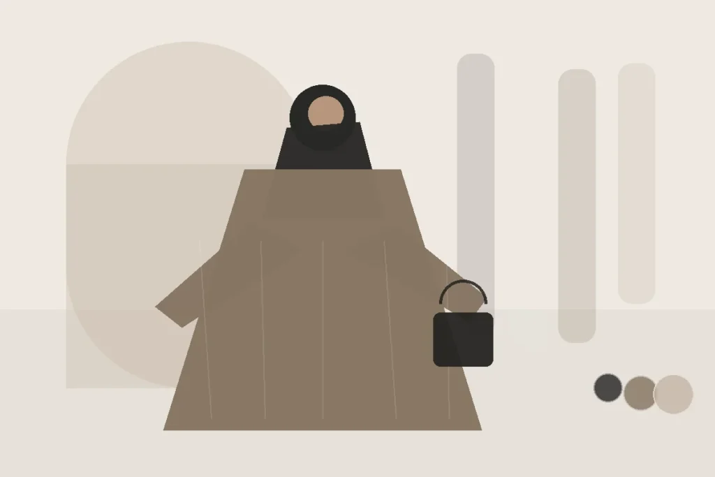 Abaya mit Mantel im Winter: Proportionen richtig wählen – redaktionelle Illustration zu Abaya mit Mantel