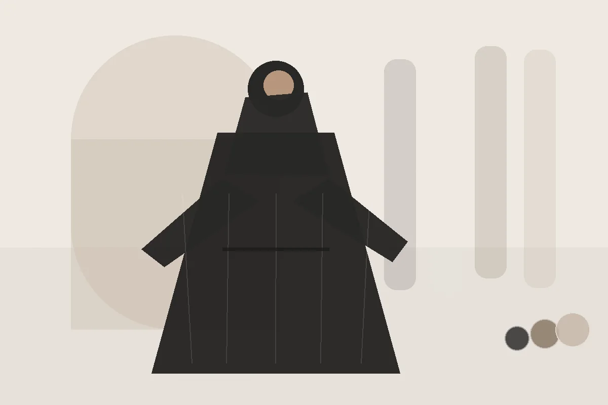 Schwarze Abaya anders tragen: 6 Farbideen für die Kombination – redaktionelle Illustration zu schwarze Abaya Farben