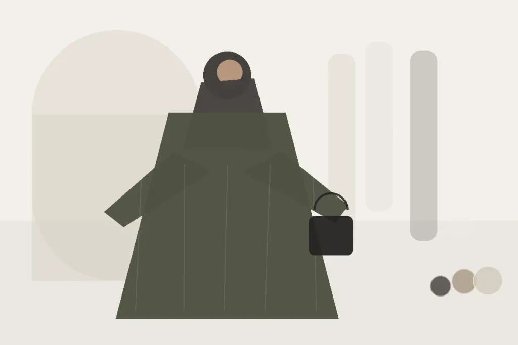 Welche Abaya-Größe passt mir? Brustmaß, Weite und Fall erklärt – redaktionelle Illustration zu Abaya Größe wählen