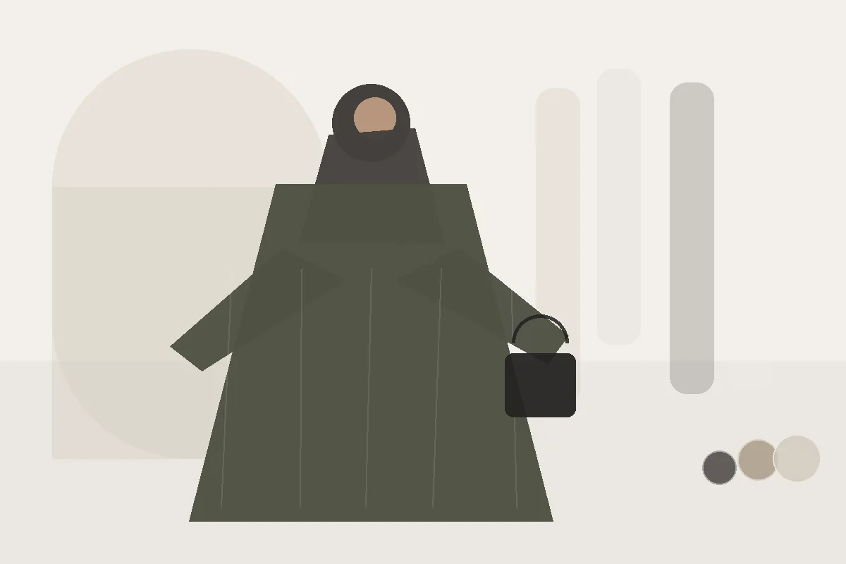 Welche Abaya-Größe passt mir? Brustmaß, Weite und Fall erklärt – redaktionelle Illustration zu Abaya Größe wählen