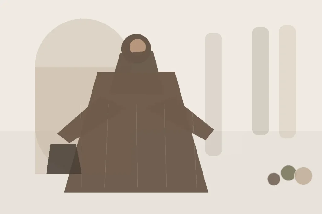 Schwarz, Sand, Mokka oder Olivgrün: Welche Basisfarbe passt zu deinem Schrank? – redaktionelle Illustration zu Abaya Basisfarbe