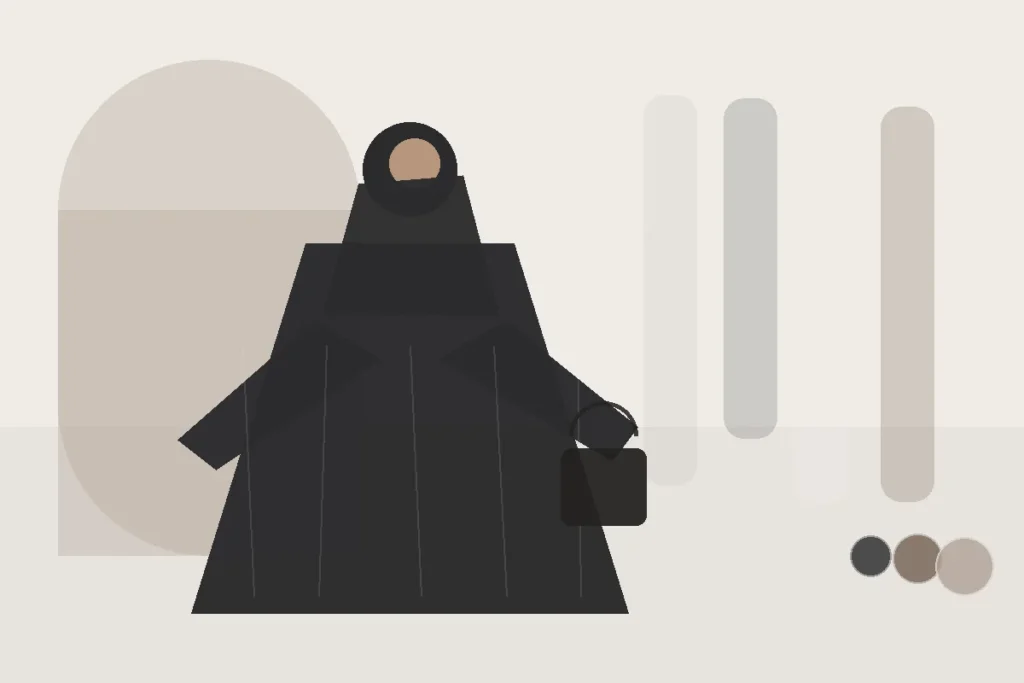 Freitagslook: Schlichte bedeckende Kleidung für Moschee und Alltag – redaktionelle Illustration zu bedeckende Freitagslook