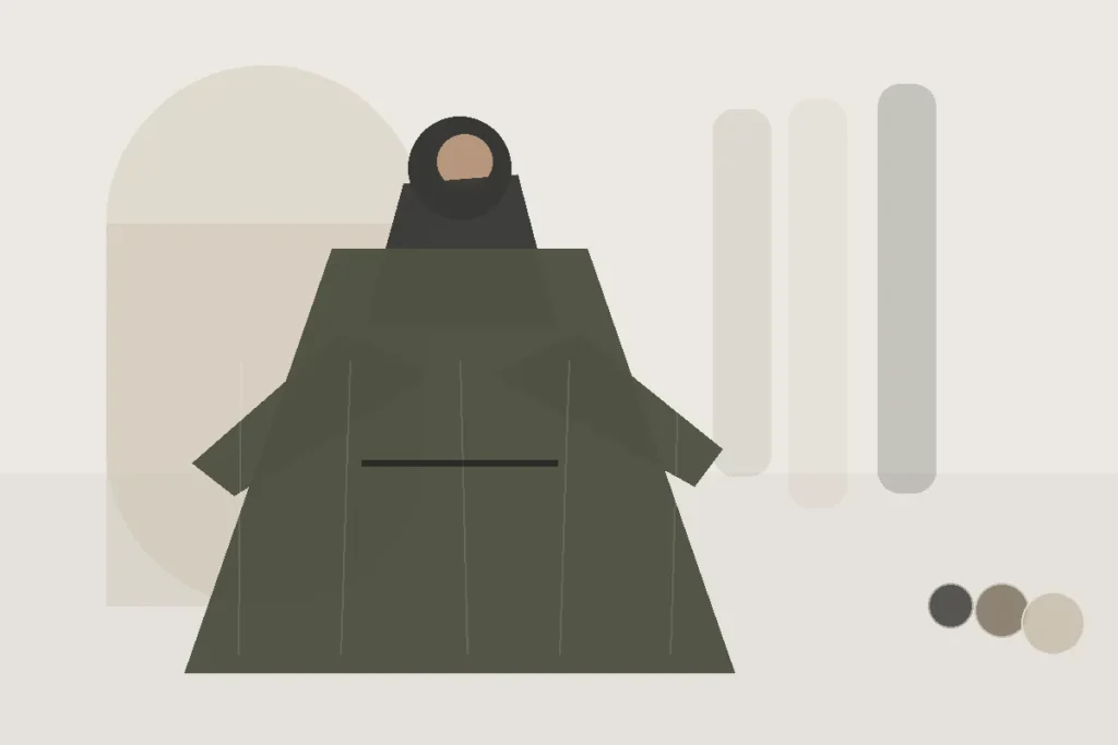Was trägt man unter einer offenen Abaya? 7 praktische Grundteile – redaktionelle Illustration zu unter offene Abaya