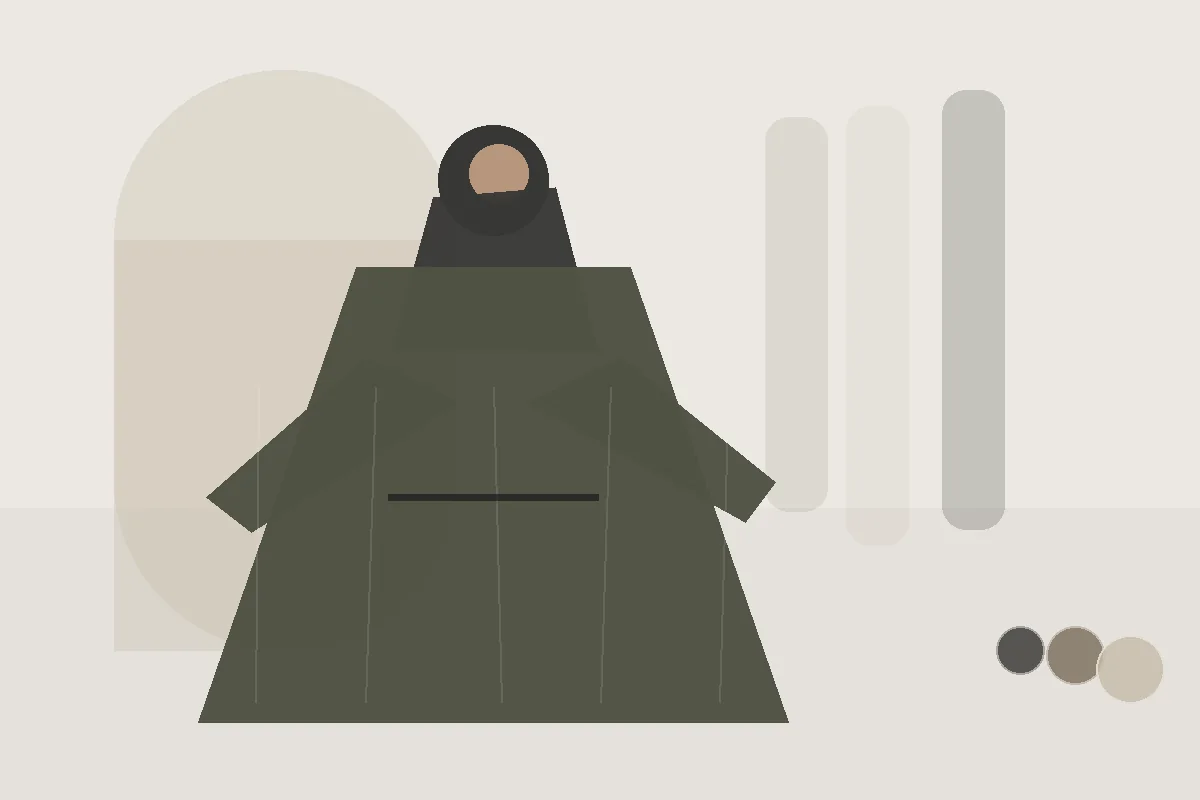 Was trägt man unter einer offenen Abaya? 7 praktische Grundteile – redaktionelle Illustration zu unter offene Abaya