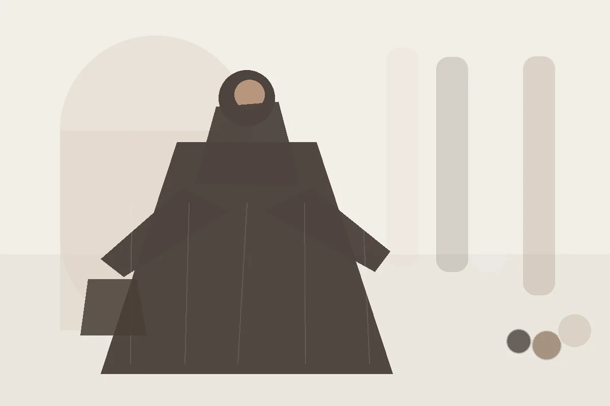 Maxikleid mit Abaya in Schichten tragen: So bleiben die Linien ruhig – redaktionelle Illustration zu Maxikleid mit Abaya