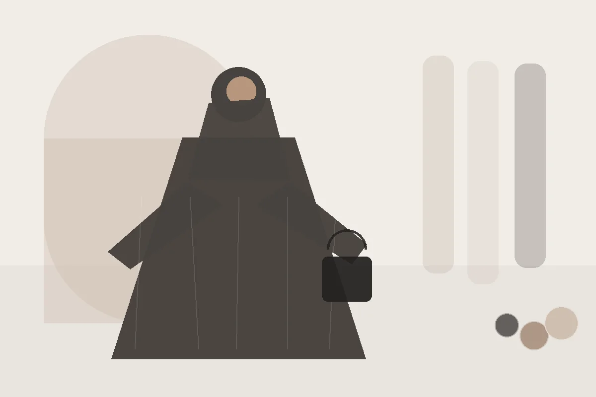 Hijab und Mantel abstimmen: So bleibt die Winterkombination ruhig – redaktionelle Illustration zu Hijab Mantel kombinieren