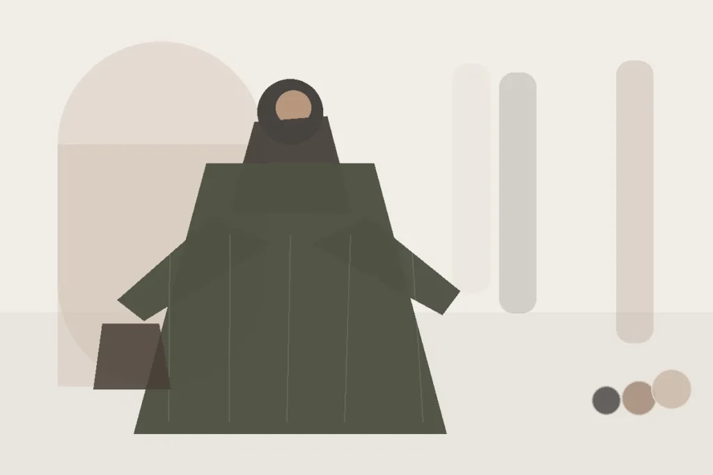 Schlichter Hijab fürs Büro: Material und Farbe richtig wählen – redaktionelle Illustration zu Hijab Büro