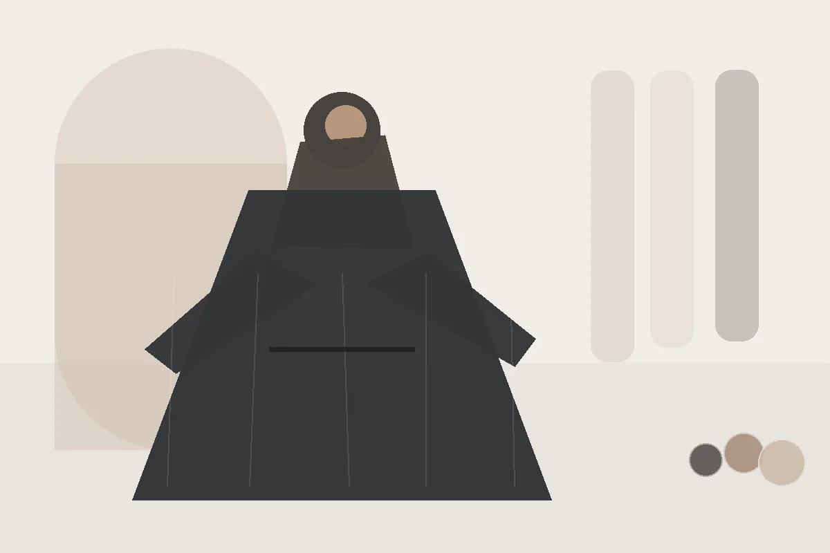 Hijab zu Olivgrün, Mokka und Dunkelblau: Ein neutraler Farbratgeber – redaktionelle Illustration zu Hijab neutrale Farben