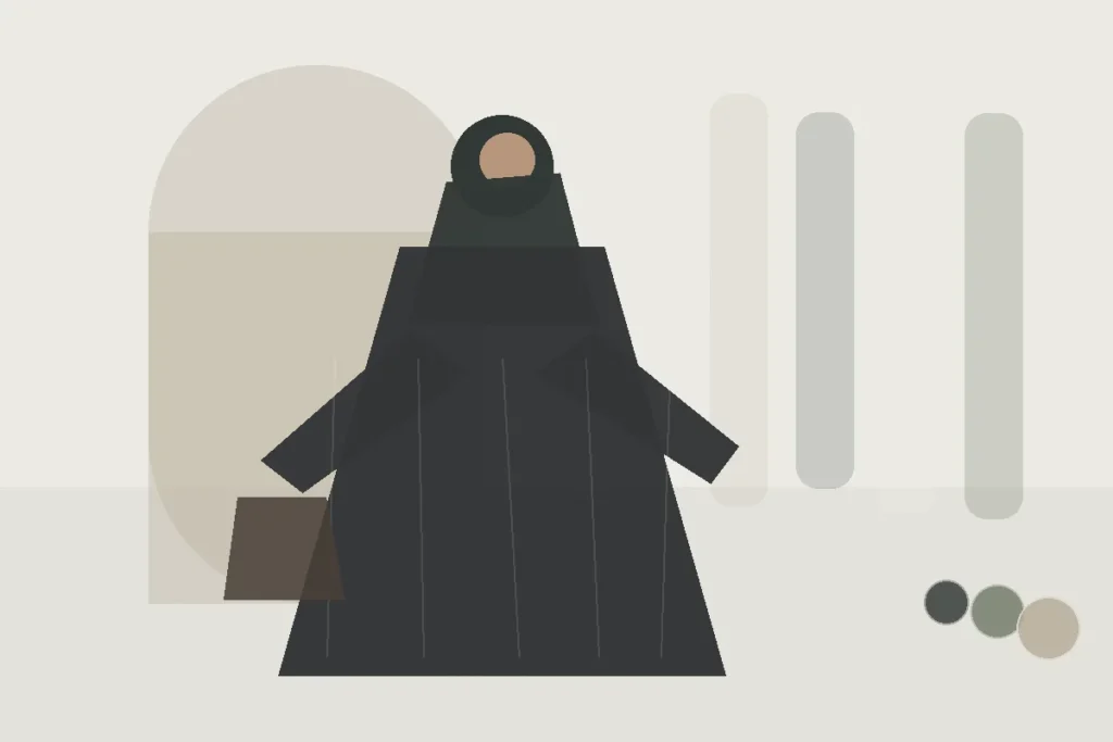 Übergangsjacke über Abaya: Welche Länge harmoniert? – redaktionelle Illustration zu Jacke über Abaya