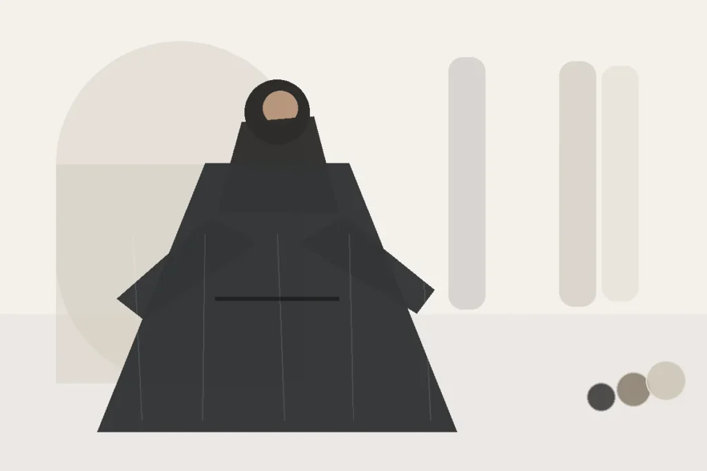 Produktbilder richtig lesen: So erkennst du Fall und Länge einer Abaya – redaktionelle Illustration zu Abaya Produktbilder