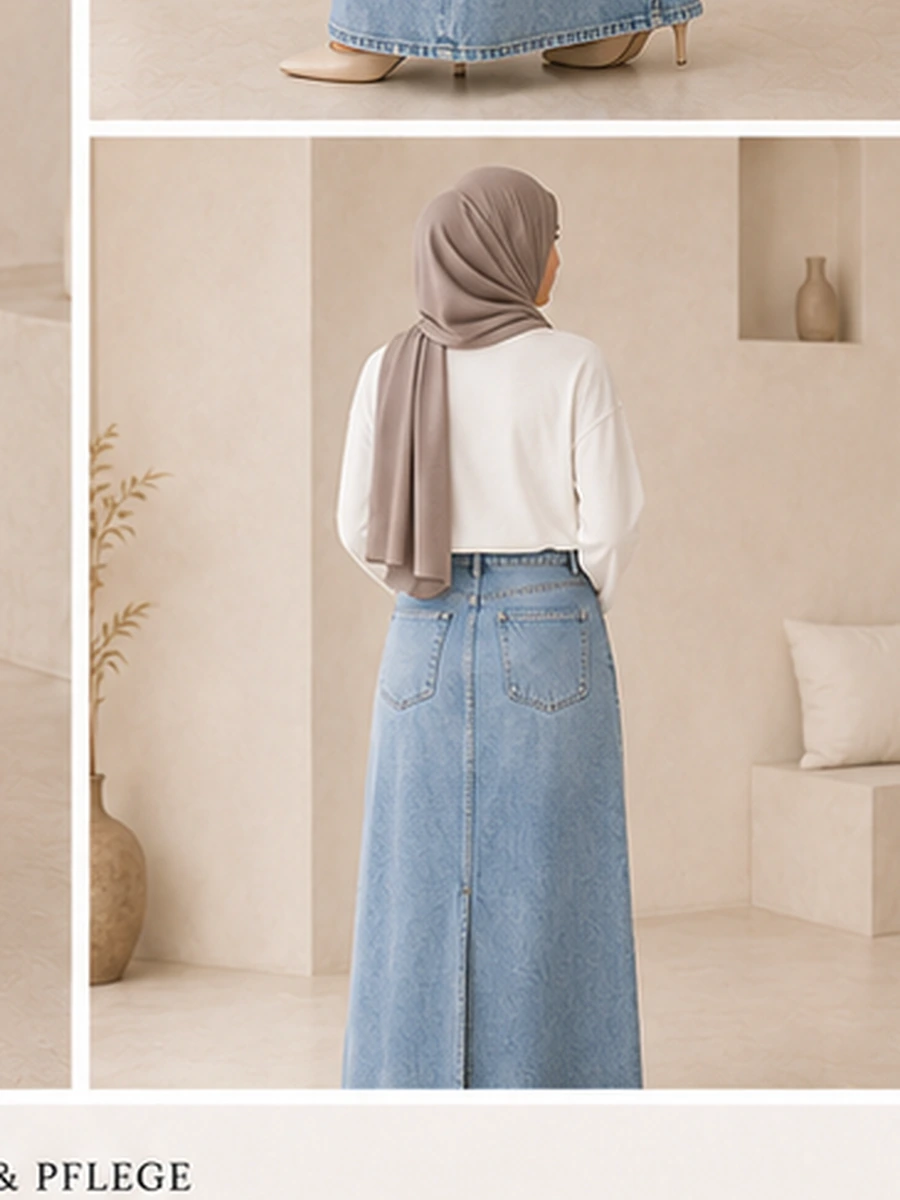 Maxi Denim Skirt – Washed Out Blue – Detailansicht | ZAVRYNE Deutschland