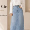 Maxi Denim Skirt – Washed Out Blue – Vorderansicht | ZAVRYNE Deutschland