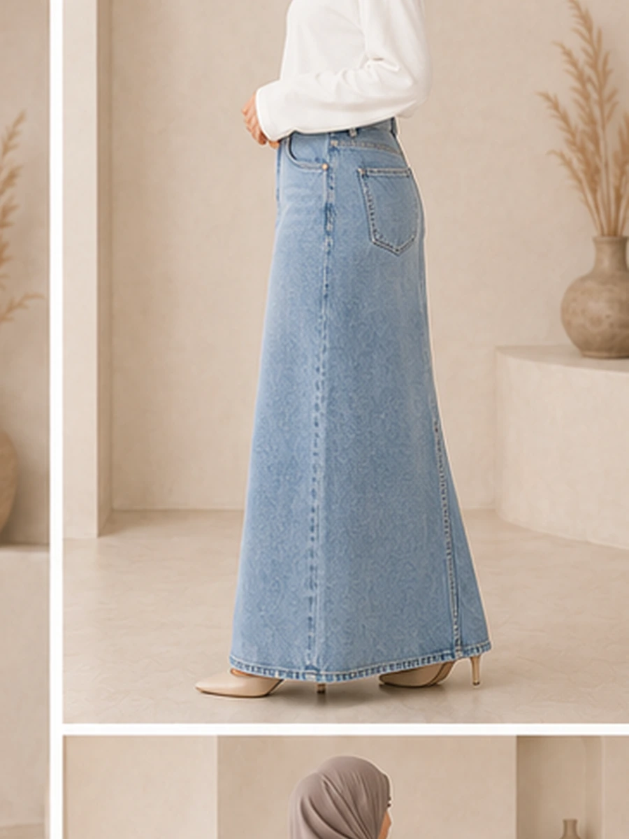 Maxi Denim Skirt – Washed Out Blue – zweite Ansicht | ZAVRYNE Deutschland