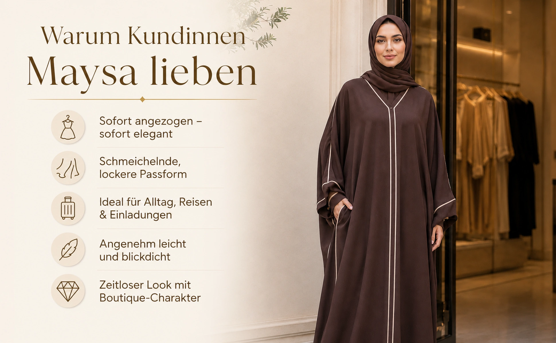 ZAVRYNE Maysa – Premium Kaftan-Abaya mit Kontrastpaspel & Seitentaschen