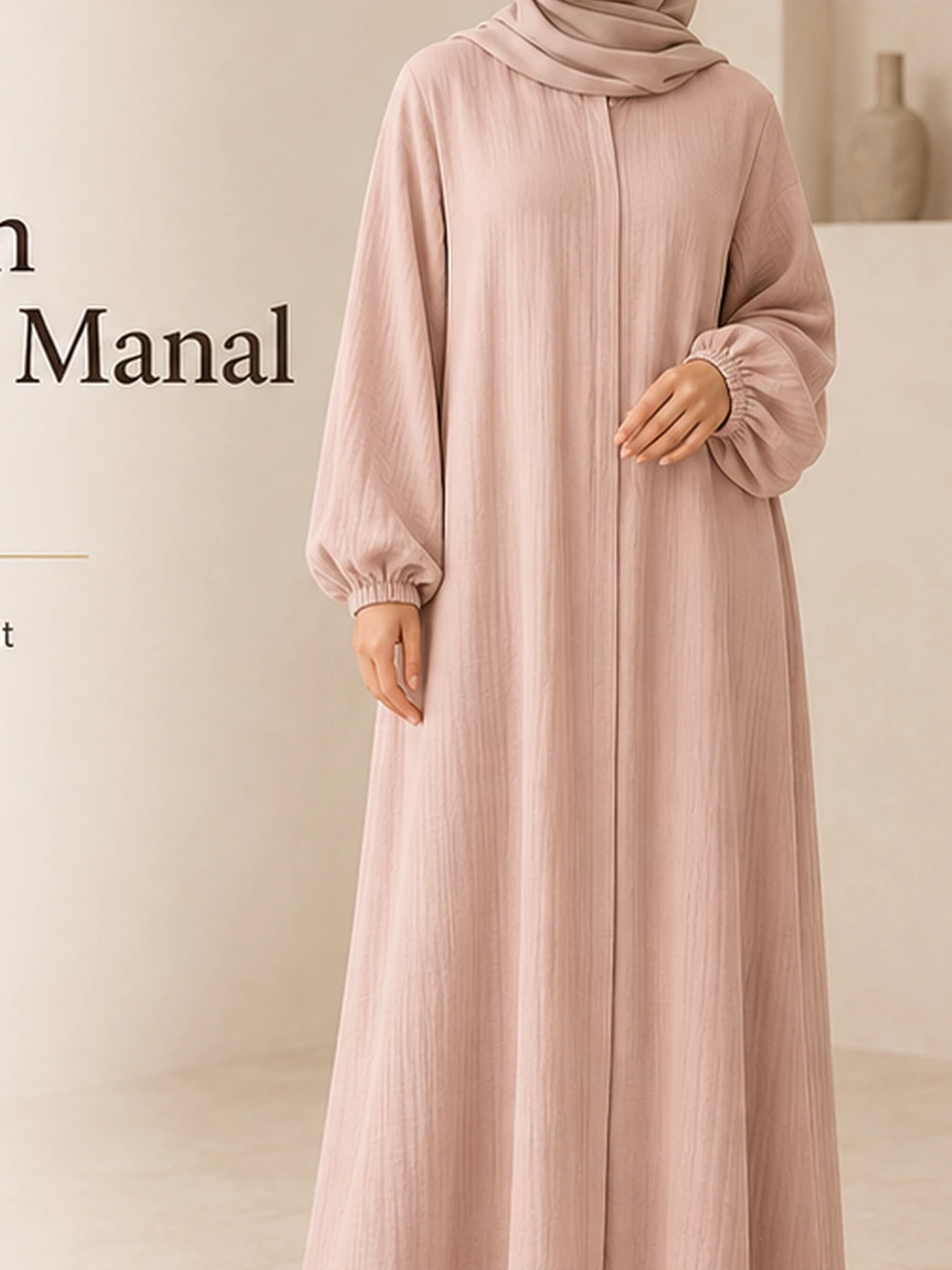 Muslin Abaya Manal – Puderrosa – Vorderansicht | ZAVRYNE Deutschland