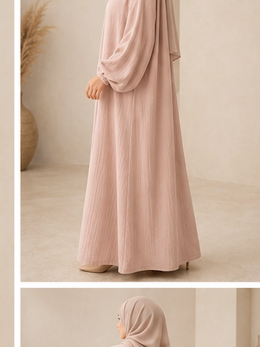 Muslin Abaya Manal – Puderrosa – zweite Ansicht | ZAVRYNE Deutschland