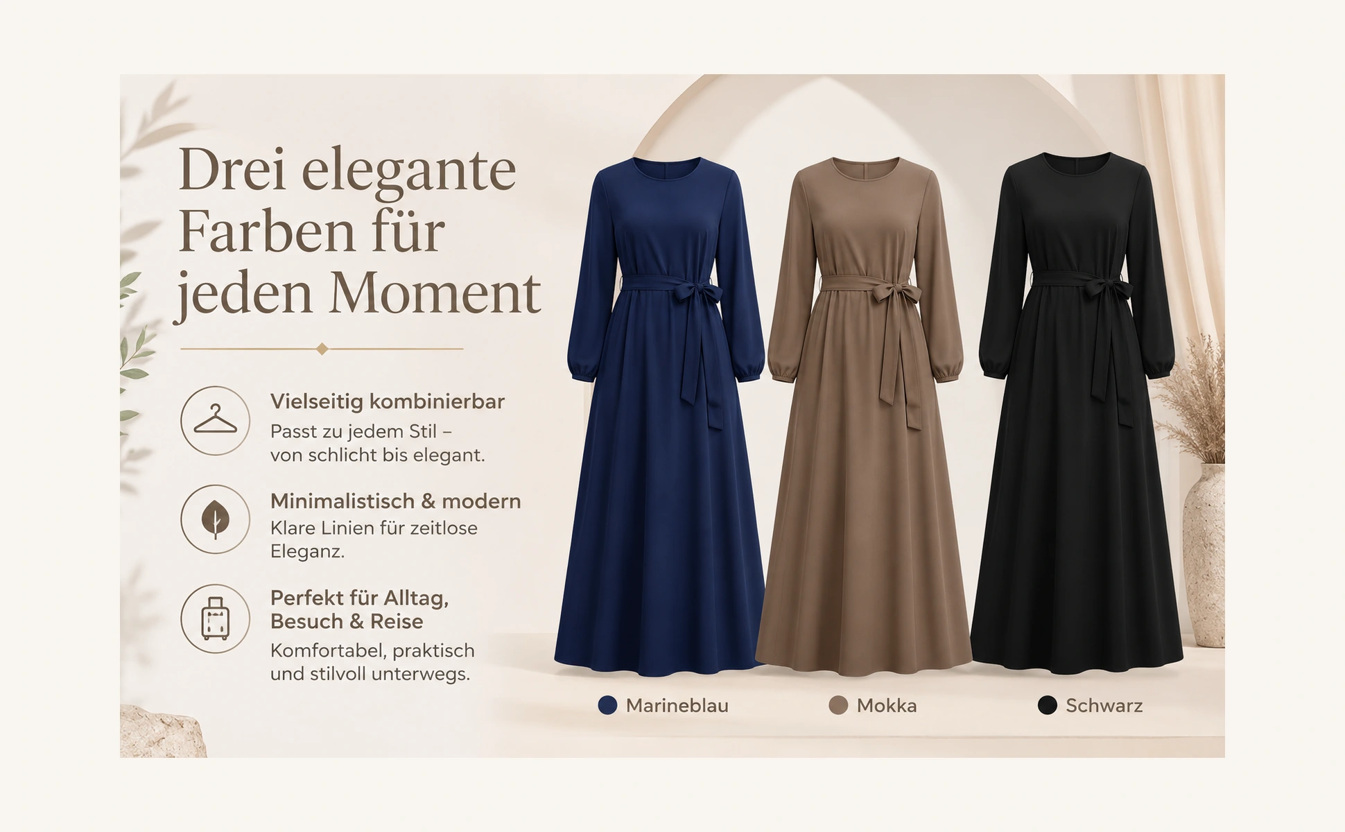 ZAVRYNE Nayla – Fließendes Modest Maxikleid mit Bindegürtel