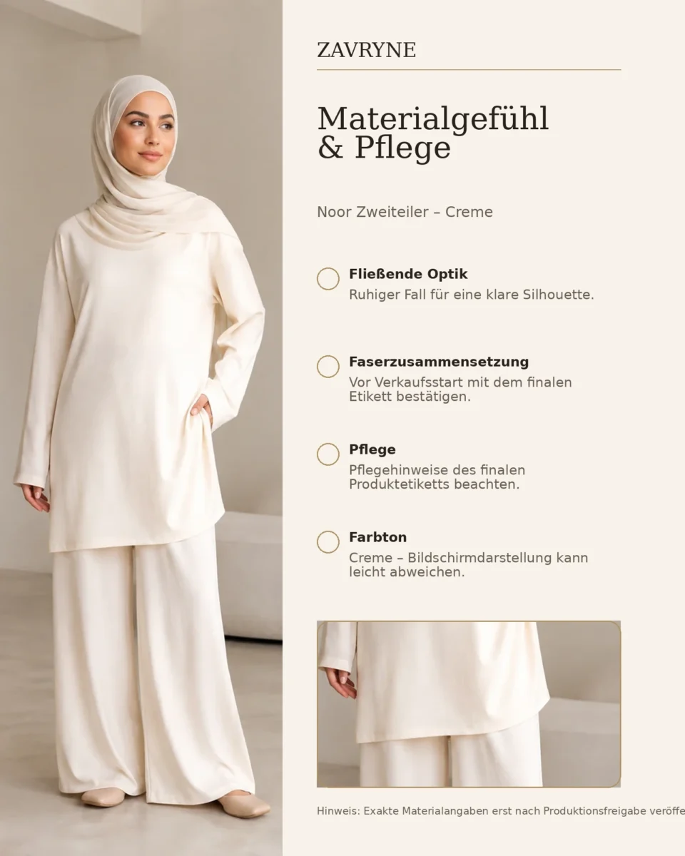 Noor Zweiteiler – Creme – Materialgefühl und Pflege | ZAVRYNE Deutschland