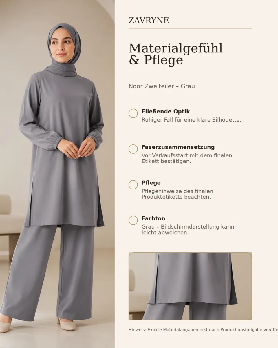 Noor Zweiteiler – Grau – Materialgefühl und Pflege | ZAVRYNE Deutschland