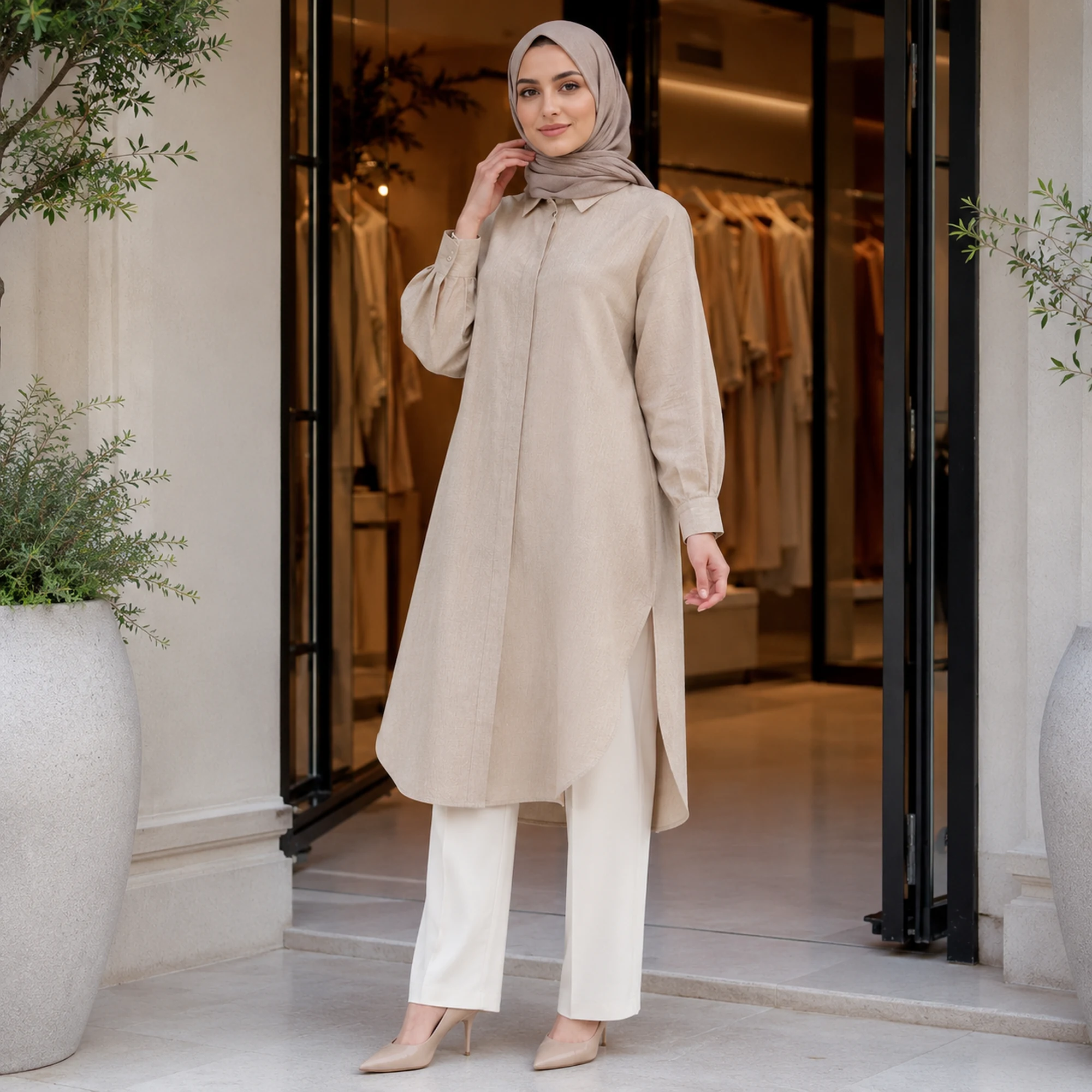 ZAVRYNE Noura – Leinenmix Hemd-Tunika mit verdeckter Knopfleiste