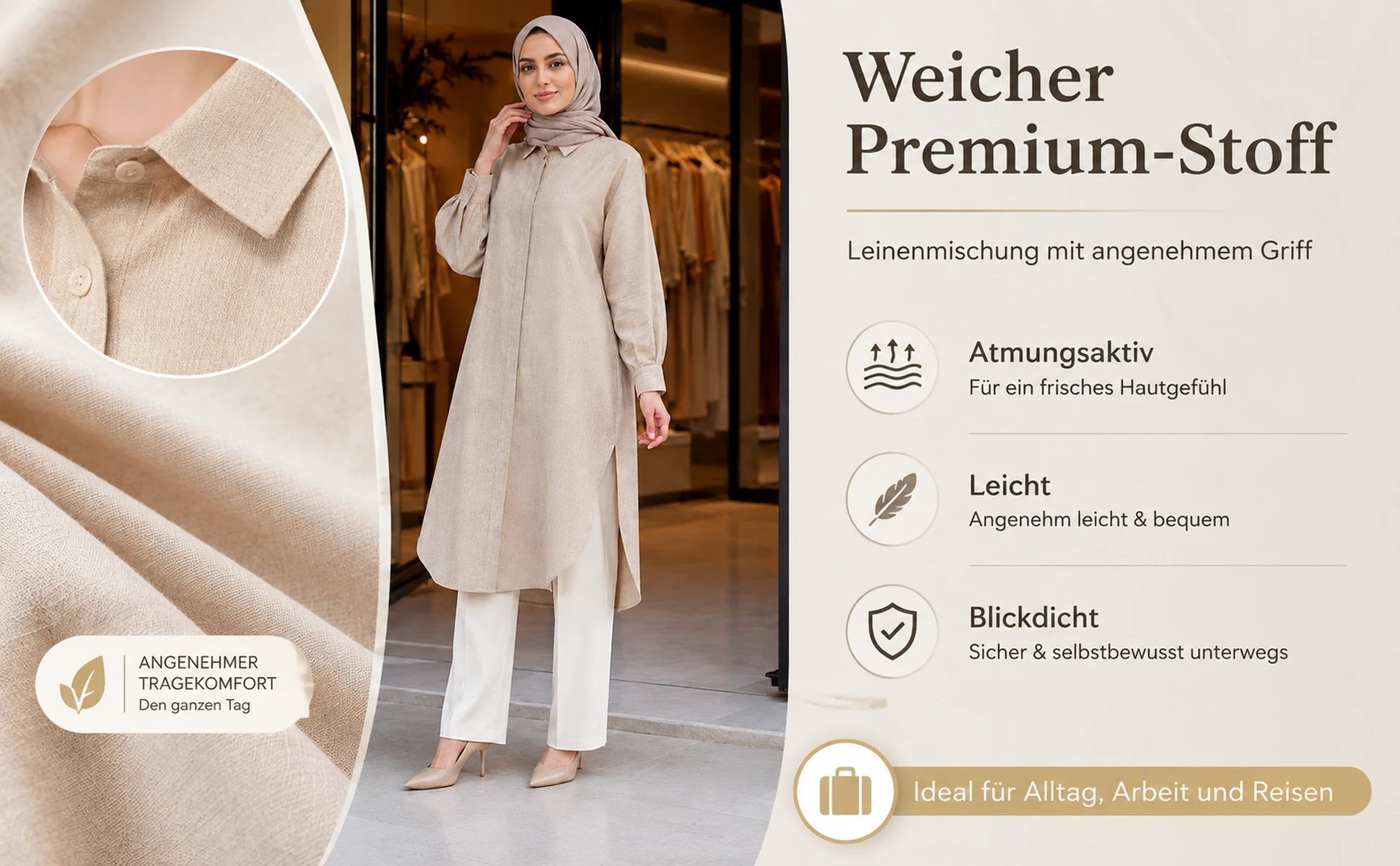 ZAVRYNE Noura – Leinenmix Hemd-Tunika mit verdeckter Knopfleiste