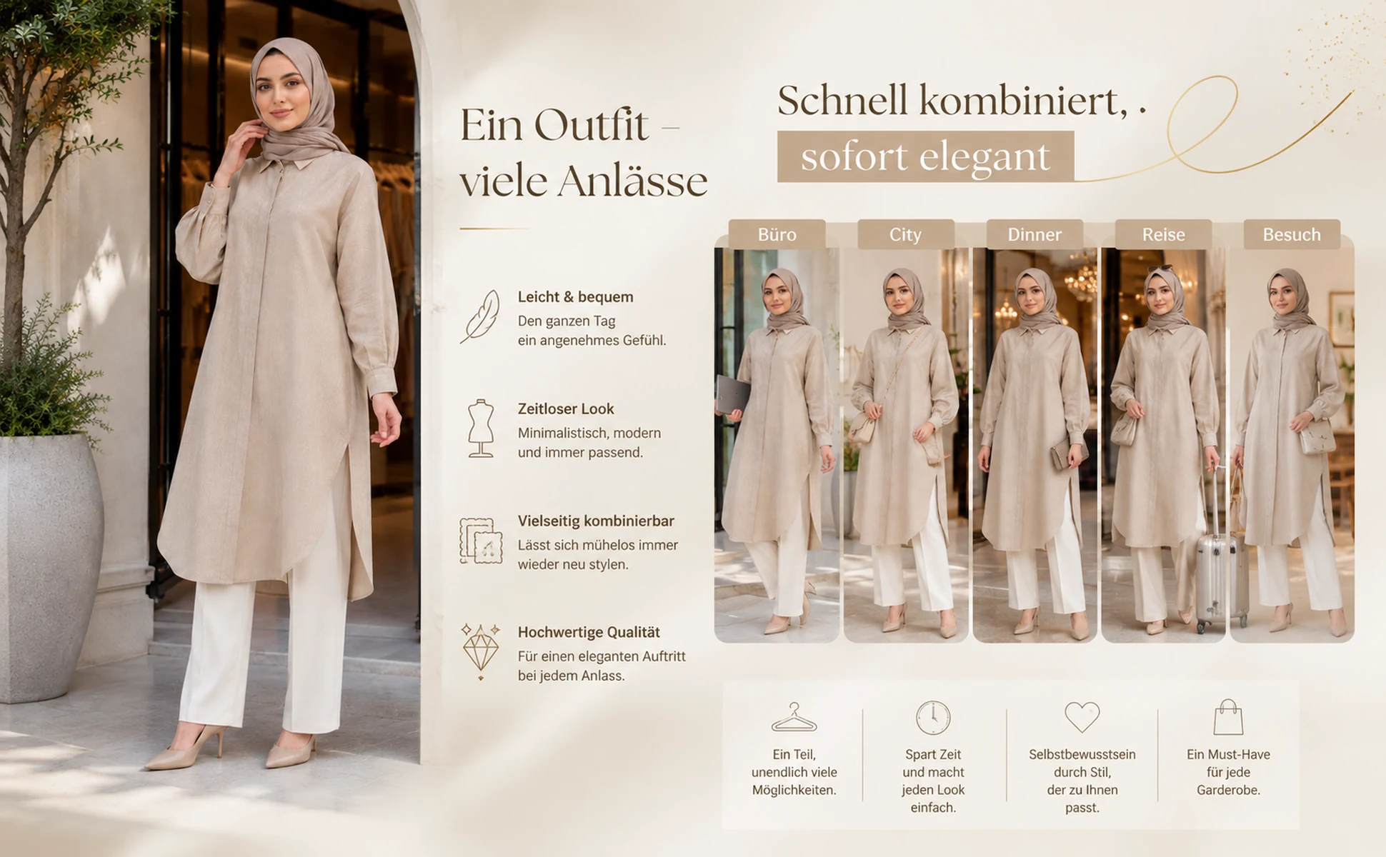ZAVRYNE Noura – Leinenmix Hemd-Tunika mit verdeckter Knopfleiste