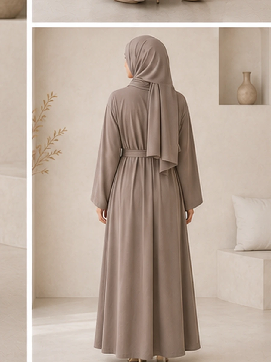 Openabaya mit Bindegürtel – Taupe – Detailansicht | ZAVRYNE Deutschland