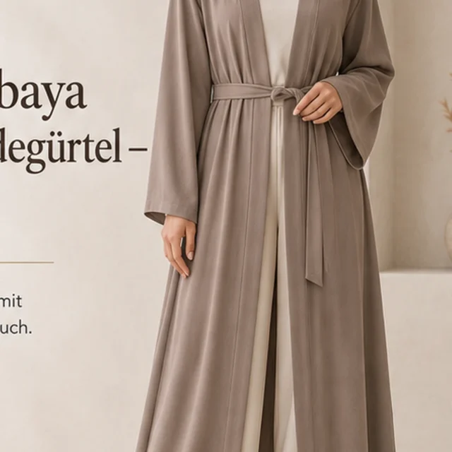 Openabaya mit Bindegürtel – Taupe