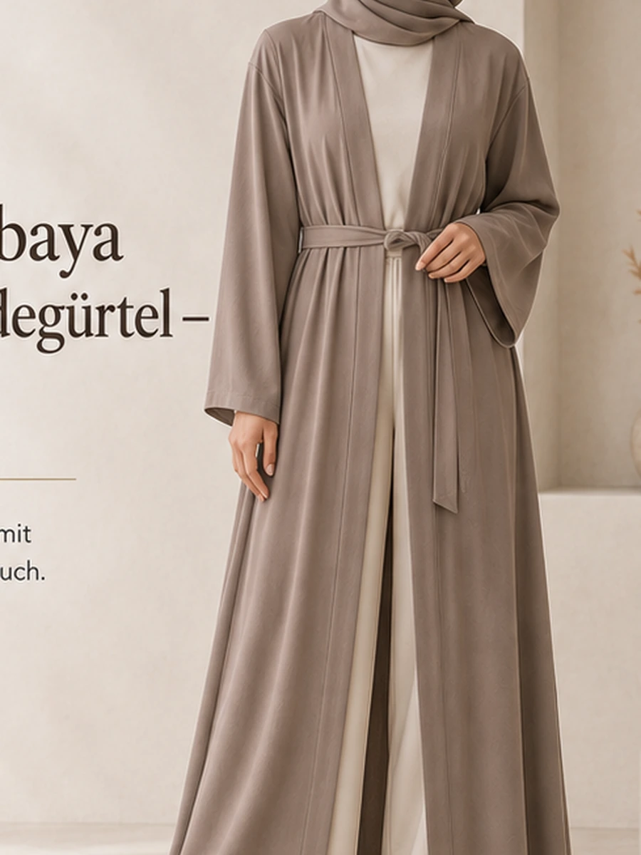 Openabaya mit Bindegürtel – Taupe – Vorderansicht | ZAVRYNE Deutschland