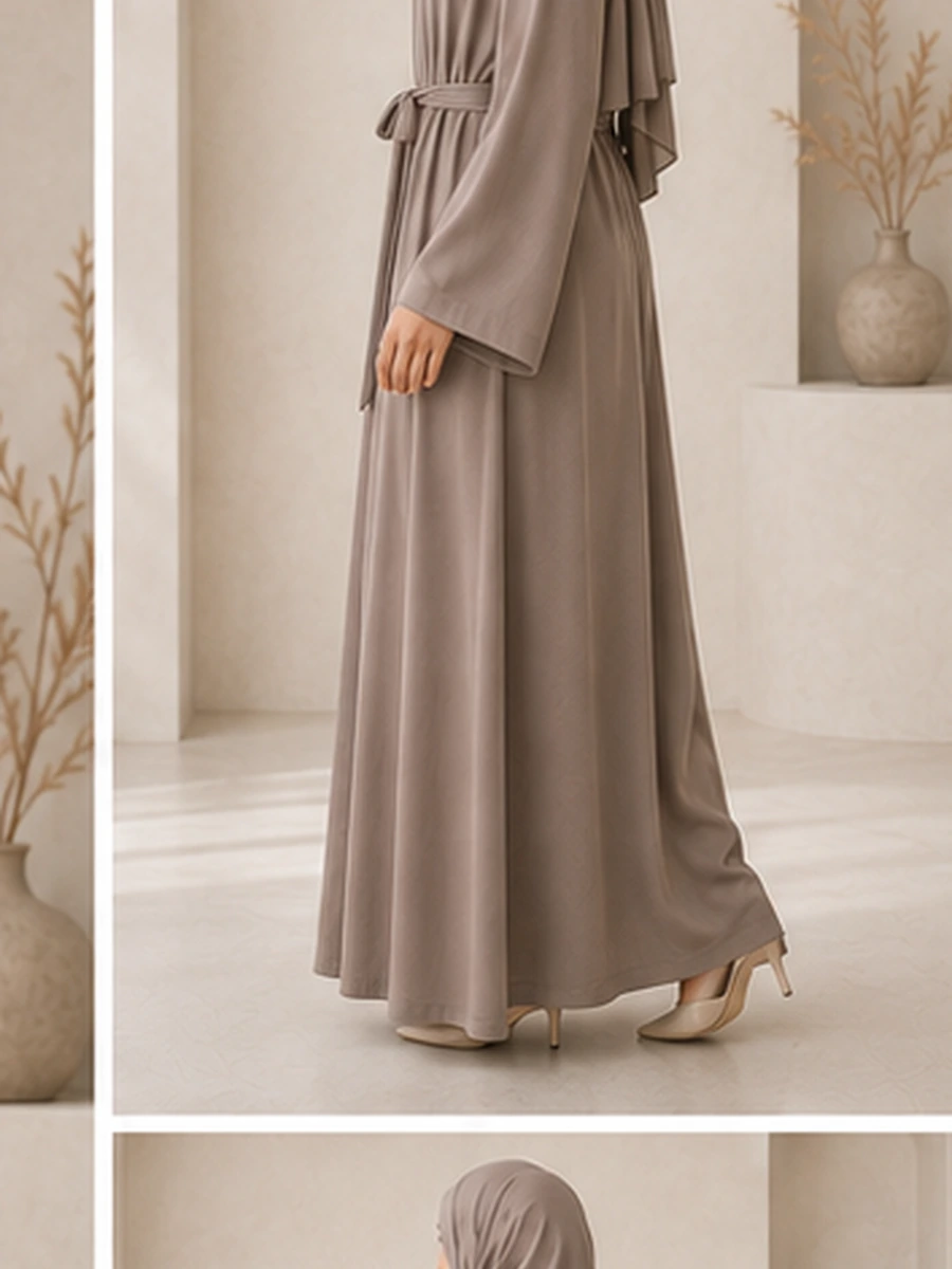 Openabaya mit Bindegürtel – Taupe – zweite Ansicht | ZAVRYNE Deutschland