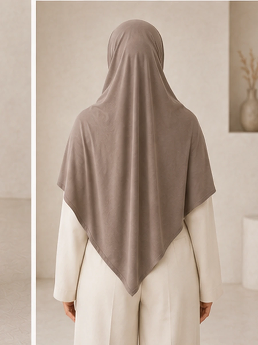 Premium Jersey Hijab – Taupe – Detailansicht | ZAVRYNE Deutschland