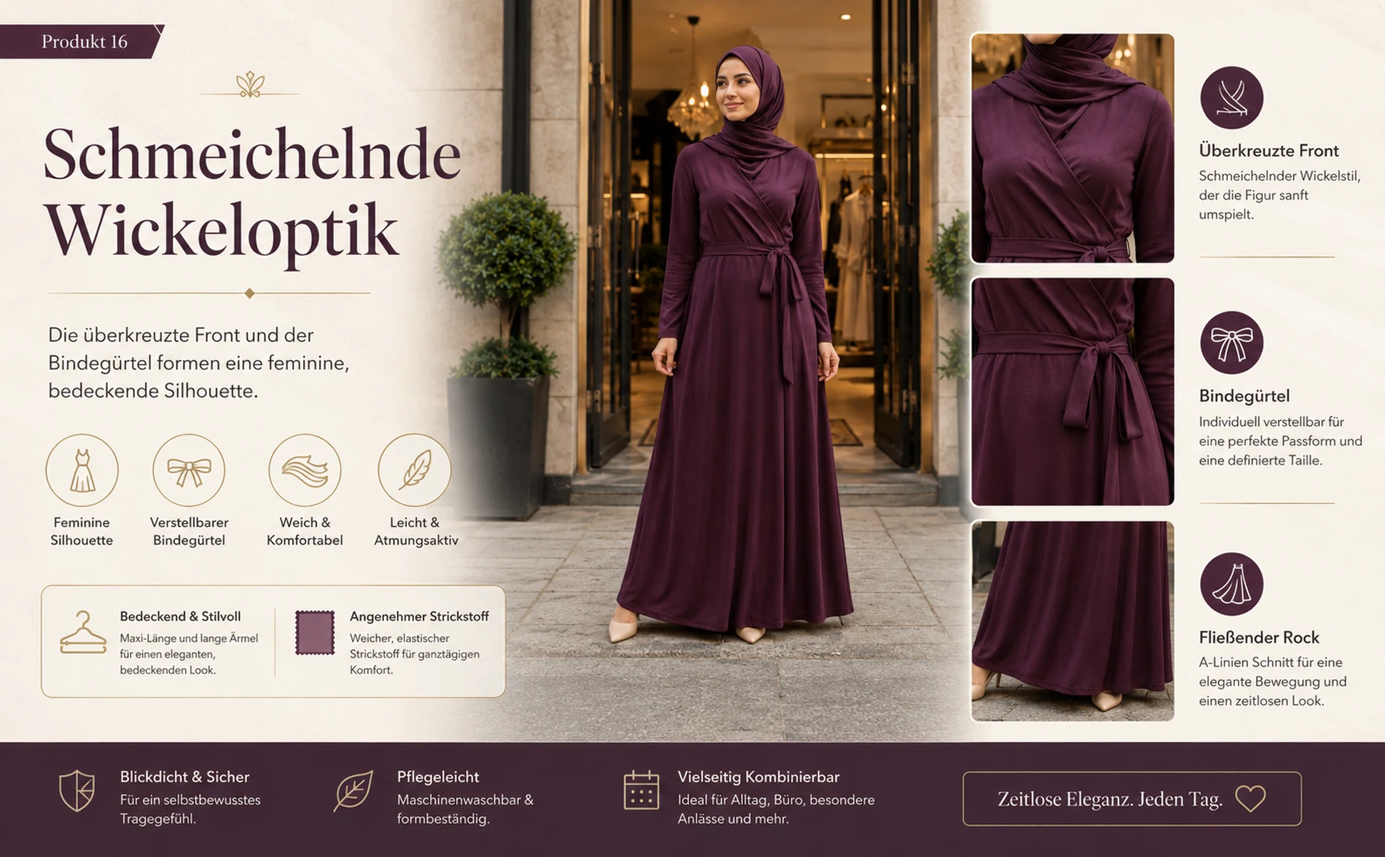 ZAVRYNE Riva – Wickeloptik Strick-Maxikleid mit Bindegürtel