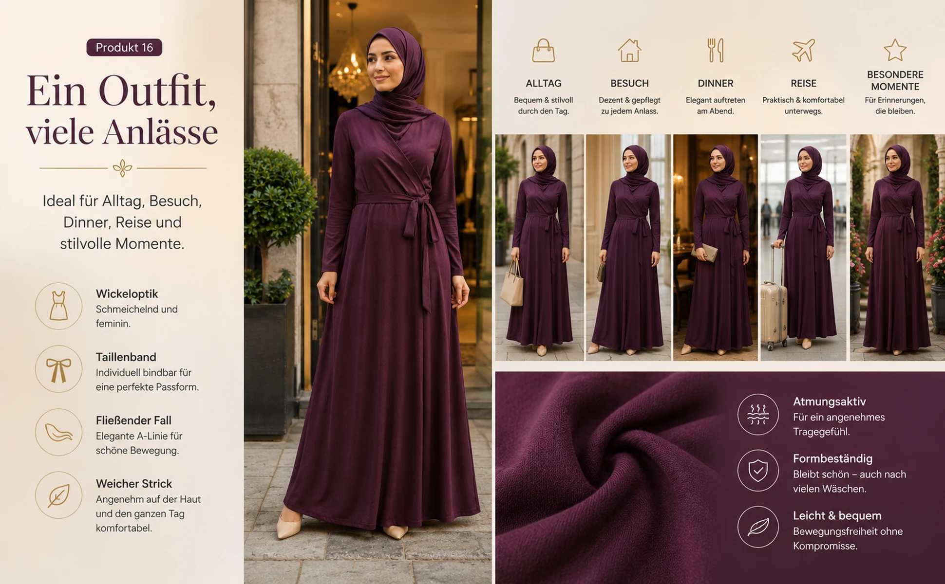 ZAVRYNE Riva – Wickeloptik Strick-Maxikleid mit Bindegürtel