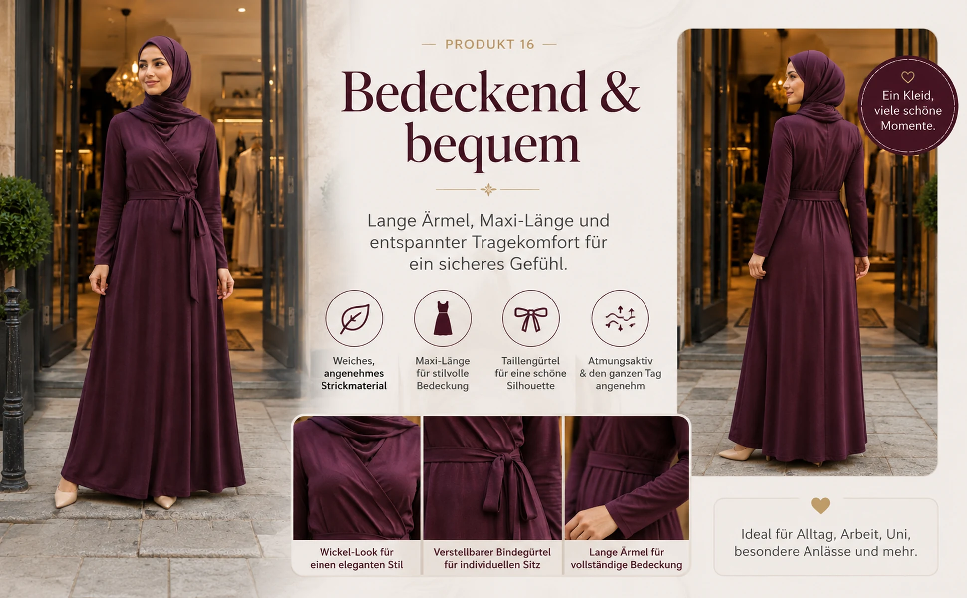 ZAVRYNE Riva – Wickeloptik Strick-Maxikleid mit Bindegürtel