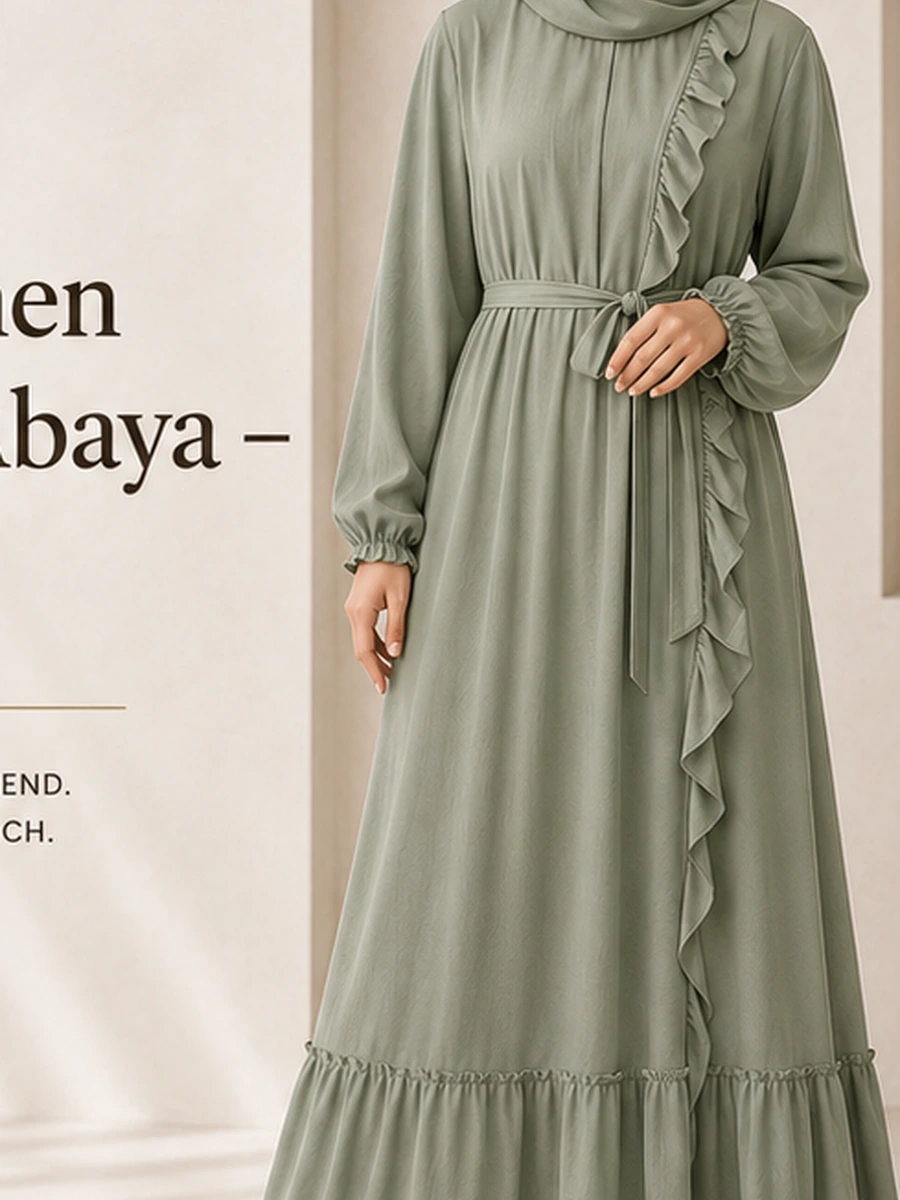 Rüschen Still-Abaya – Sage – Vorderansicht | ZAVRYNE Deutschland