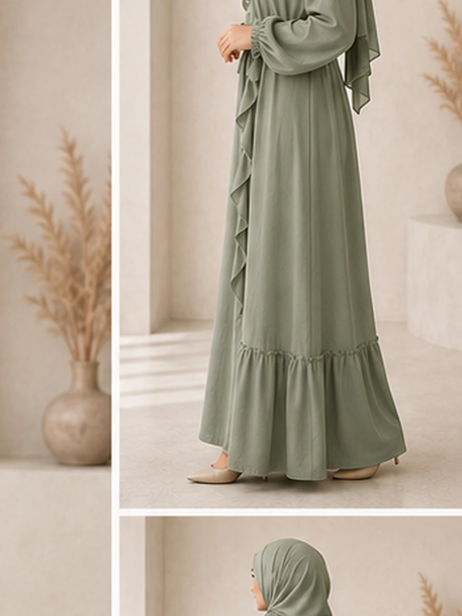 Rüschen Still-Abaya – Sage – zweite Ansicht | ZAVRYNE Deutschland