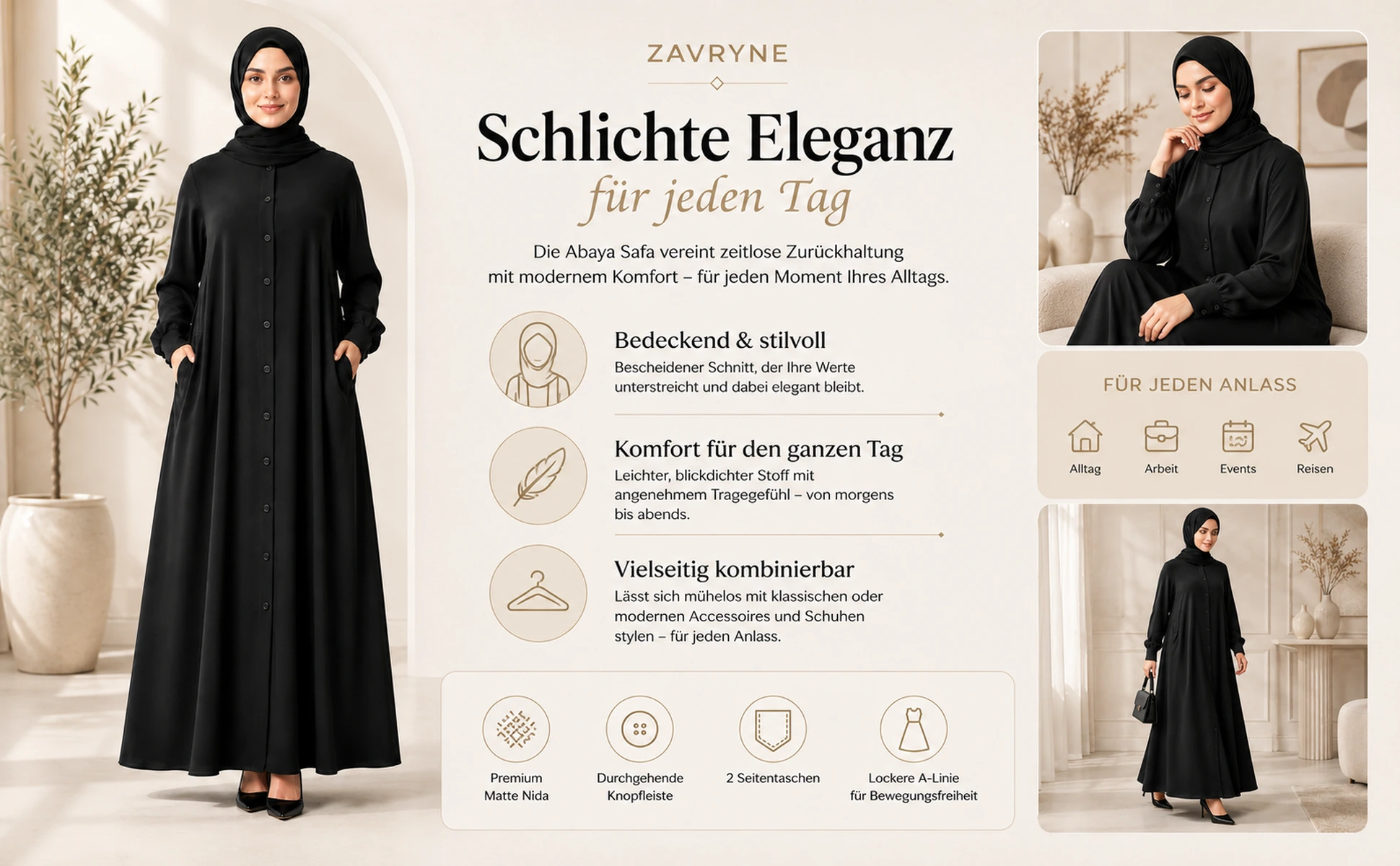 ZAVRYNE Safa – Abaya mit Knopfleiste