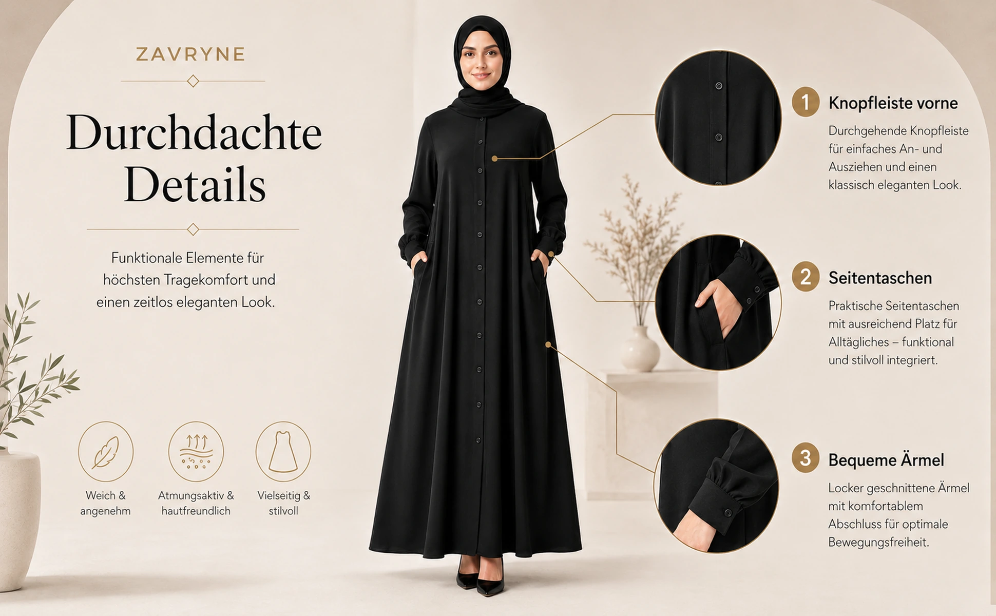 ZAVRYNE Safa – Abaya mit Knopfleiste