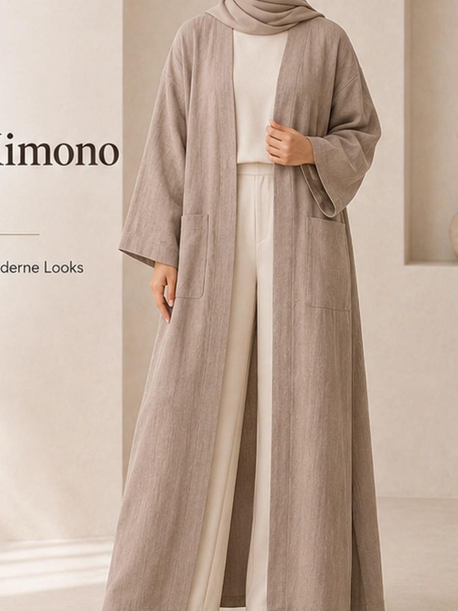 Safa Linen Kimono – Taupe – Vorderansicht | ZAVRYNE Deutschland