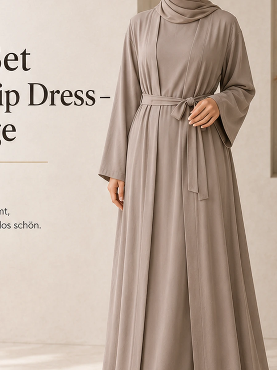 Tie Set mit Slip Dress – Greige – Vorderansicht | ZAVRYNE Deutschland