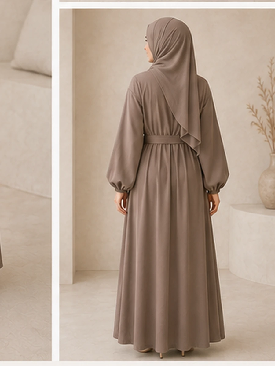 Wrap Abaya mit Ballonärmeln – Mocca – Detailansicht | ZAVRYNE Deutschland