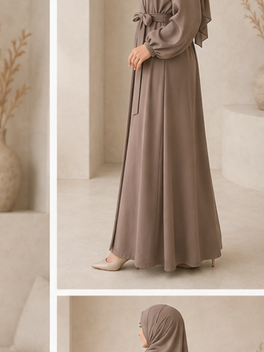 Wrap Abaya mit Ballonärmeln – Mocca – zweite Ansicht | ZAVRYNE Deutschland